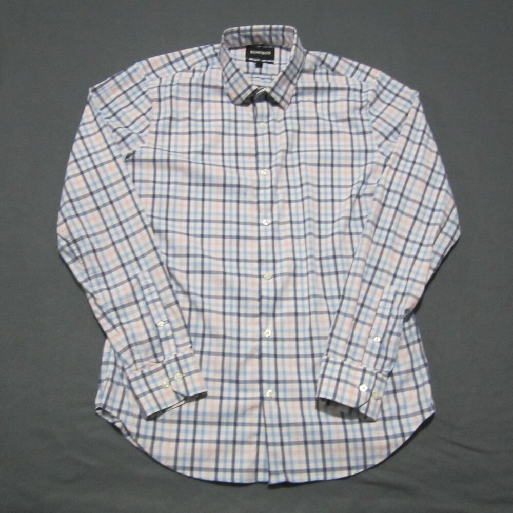 Bonobos Shirt Mens Large Pink Blue Plaid Button Down Long Sleeve Slim Fit Long